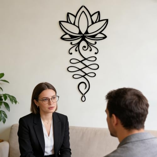 Lotus Wall Art - Black Metal Lotus Flower Decor, Black Metal Wall Art, Christian Wall Stickers, Zen Meditation Spiritual Decor, Mandala Home Walls Decoration for Living Room Bedroom Office Yoga Room