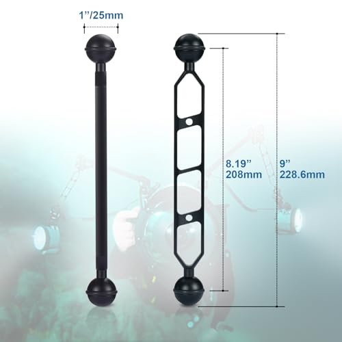2Pcs 9" Double Ball Extension Arm Aluminum Alloy for Underwater Lighting