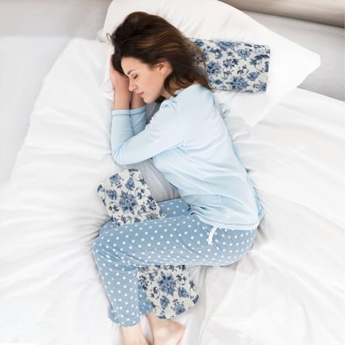 Kigai Cervical Pillow for Neck Pain Relief Memory Foam Pillow with Removable & Washable Cover Cylinder Round Neck Pillow Bolster Pillow for Legs, Bed, Neak, Back, Blue and White Pattern