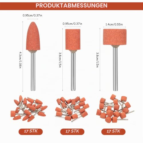 51-Piece Corundum Grinding Tip Set, Sanding Stones Polishing Heads, Grinding Heads, Rotary Tool Accessories, 1/8 Inch Sanding Disc Head, Corundum Grinding Attachment Set for Grinding, Polishing, Deburring, Metal, Glass
