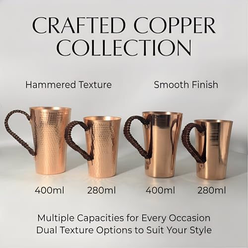 YJX 9.5oz Small Real Pure Copper Coffee Cup, Solid and Durable Copper Tea Cups for Drinking, 100% Copper Moscow Mule Mug with Handle, Ice Water Vessel Suitable for Beer, Cocktails 9.5oz Polished Smooth Copper Mug