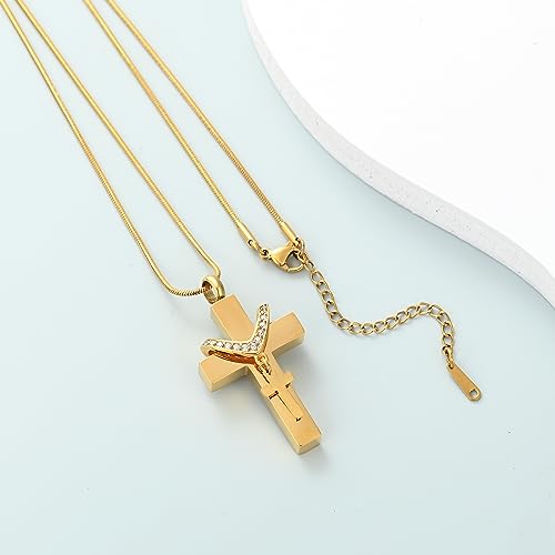 Cremation Jewelry Cross Urn Necklace for Ashes Stainless Steel Cross Urn Pendant Ashes Holder Memorial Jewelry Gold