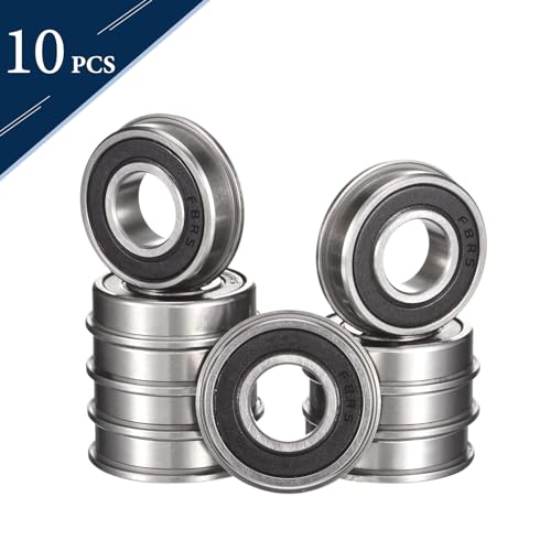 HiPicco FR8-2RS Flanged Ball Bearing, ID 1/2 x OD 1-1/8" x Width 5/16" Miniature Bearings, Double Rubber Sealed Deep Groove Bearings, Pre-Lubricated (GCr15) Chrome Steel 10pcs 10 FR8-2RS 1/2x1-1/8"x5/16"