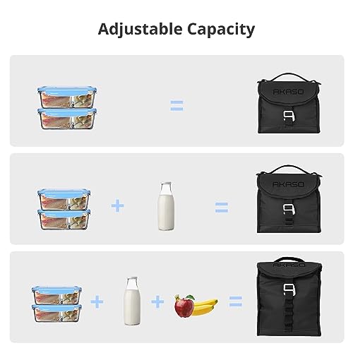 AKASO Insulated Cooler Lunch Bag Packable Lunch Box 12 Can Cooler Bag with Adjustable Shoulder Strap for Office Picnic, Black