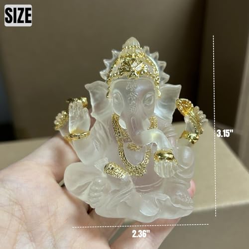 Indian God Lord Ganesha Statue,Hindu Elephant Statue Ganpati Idol Buddha Sculptures,Hindu Gift,Home Temple Mandir Meditation Yoga Room Decor 3.14"(Transparent) Transparent 3.14"