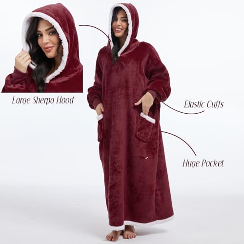 ForBaysy Oversized Wearable Blanket Long Hoodie for Adults Thick Sherpa Fleece Sweatshirt with Giant Pockets Rossi