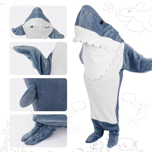Shark Blanket Hoodie Onesie,Wearable Shark Blanket Soft Cozy Shark Onesie,Shark Costume for Adult Shark Sleeping Bag Xl: for 61-67 Inch Height