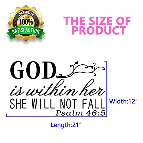 SEATUNE Wall Decals for Women, Wall Decals for Bedroom, God Quotes Bible Verse Christian Religious Prayer Jesus Faith Positive Vinyl Art Decor Home Stickers God is Within Her She Will Not Fall 21"X12" Small