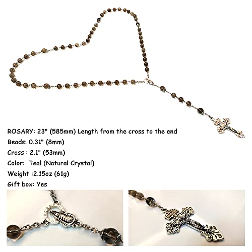 Rosary Beads Chaplet Purple Natural Amethyst Crystal Rosery Cross Catholic gifts Teal