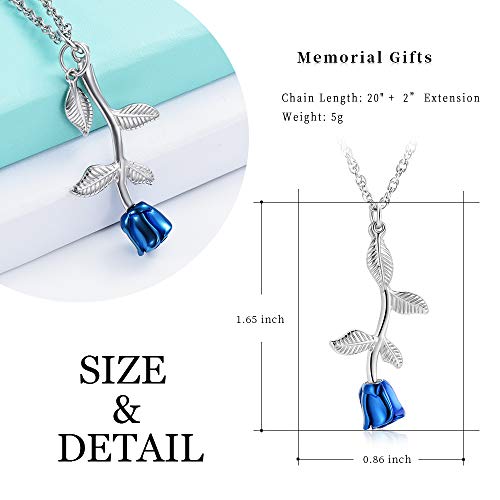 shajwo Rose Flower Urn Necklace Cremation Jewelry for Ashes Silver+blue