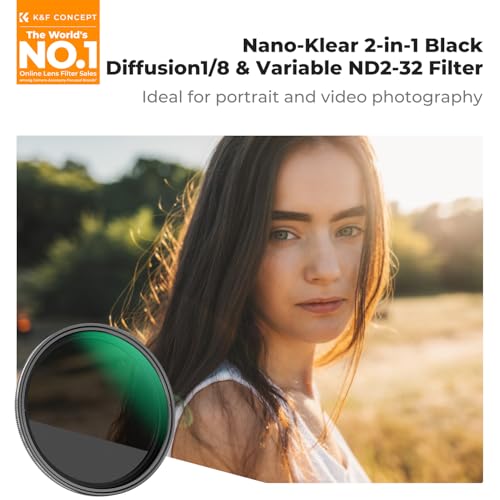 K&F CONCEPT 49mm Black Diffusion Mist 1/8 & Variable ND2-32 in-1 Filter