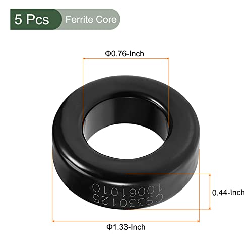 YOKIVE Toroid Core Ferrite Chokes Ring Iron Powder Inductor Ferrite Rings Good for Power Transformers (Black Grey 40.5 mm x 23.5 mm x 14.7 mm) Pack of 5
