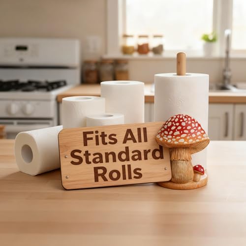 Mushroom Paper Towel Holder, Decorative Paper Towel Holder for Kitchen, Standing Paper Towel Holders Cute, Wood Roll Holder for Kitchen Accessories,Bathroom,Farmhouse,Christmas,Housewarming Mushroom