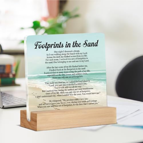 Christian Religious Decor Gifts for Friends Coworkers Set of 6 Motivational Gifts for Women Men Besties, Footprints in the Sand Home Office Acrylic Desk Decor 4 x 4 Inches Foo666666 - Acrylic