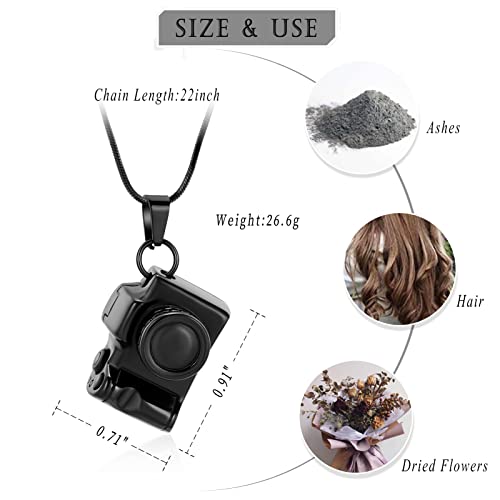 Camera Cremation Jewelry Urn Necklace for Ashes Stainless Steel Memorial Pendant for Loved Ones Digital Camera Keepsake Ash Jewelry Black