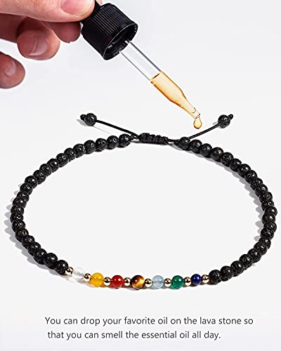 7 Chakra Ankle Bracelets for Women Beach Foot Healing Crystals Lava Rock Essential Oils Diffuser Worry Stone Energy Balancing Meditation Yoga gifts Lava Stone