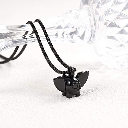 XSMZB Flying Pig Cremation Jewelry for Ashes Cute Pig Urn Necklace for Pet/Human Funeral Keepsake Pendant Hold Ashes Black
