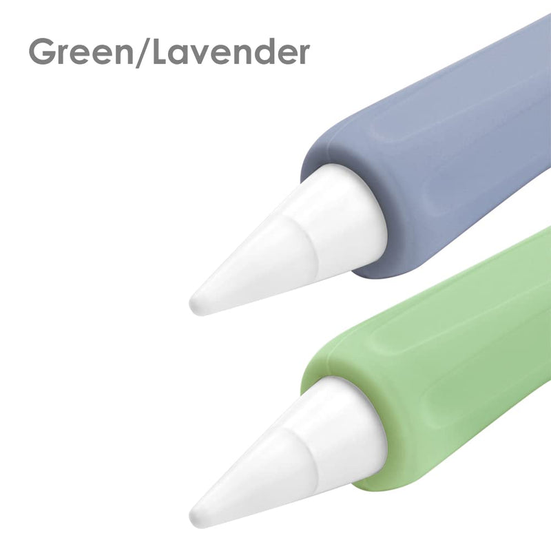 [Australia - AusPower] - ProElife 2-Pack Ergonomics Grip Holder Anti-Rolling Protective Sleeve Cover for Apple Pencil 2nd & 1st Gen 2022-2018 iPad Pro 12.9'' 11''/Air 10.9'' Stylus Accessory Kits (Green/Lavender) Green/Lavender 