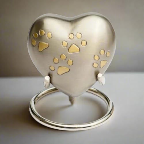 Urn for ashes Paw Heart Funeral Cremation Memorial Keepsake Pet Dog Cat|With Stand (Pewter 3") RHP01-03 Pewter 3"