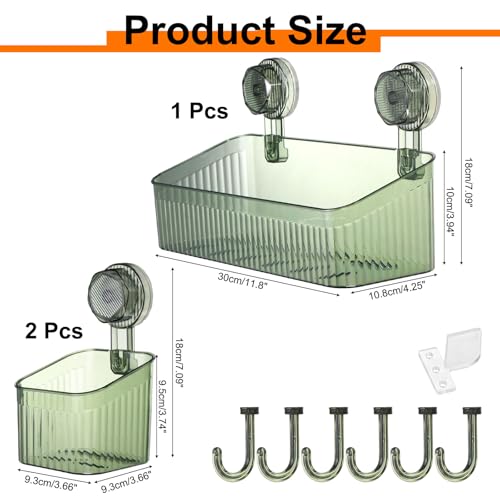 uxcell 1Set Suction Cup Shower Caddy with Hooks, 3Pcs Suction Cup Shower Organizer Shelf Wall Mount Dispenser Rack Storage Shelf for Bathroom Kitchen, Green