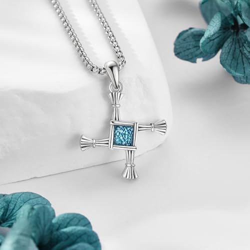 URONE Saint Brigid Cross 925 Sterling Silver Turquoise St Brigid Cross Pendant Religious Amulet Pagan Jewellery Gifts for Women Men
