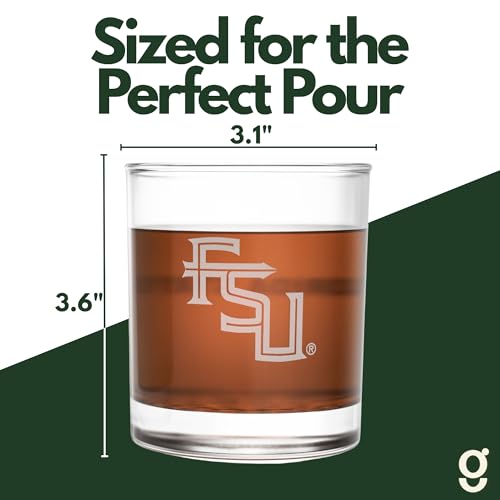 Greenline Goods Florida State University Seminoles Whiskey Glasses Set of 2, 10 oz Sand-Etched Rocks Glasses with School Logos – Officially Licensed Bourbon Glass Gift for Alumni & Fans
