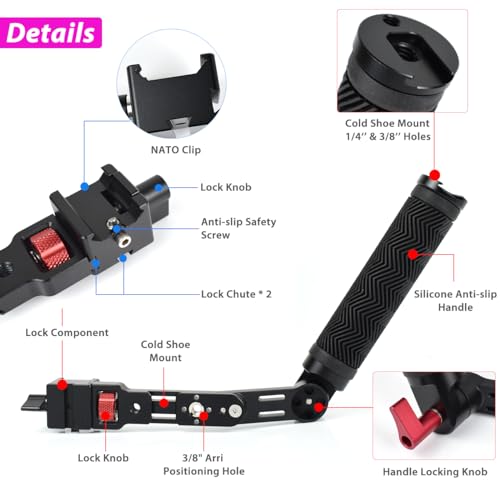 Adjustable NATO Briefcase Sling Handle for DJI Ronin RSC2 / RS3 / RS3 Mini, Gimbal Handgrip Extension Grip with Cold Shoe Mount 1/4" 3/8" Holes for Video Light, Microphone, Monitor