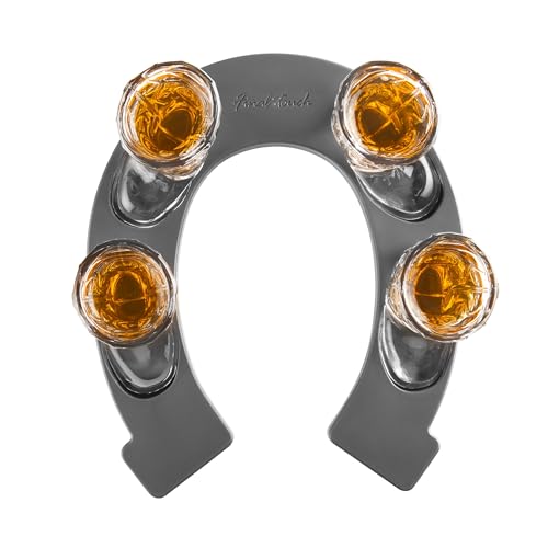 Final Touch Cowboy Boot Shot Glasses with Horseshoe Serving Tray, Set of 4 Clear