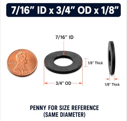 Generic EPDM rubber flat washers, 7/16-inch ID x 1-inch OD x 1/8-inch, 12 pack