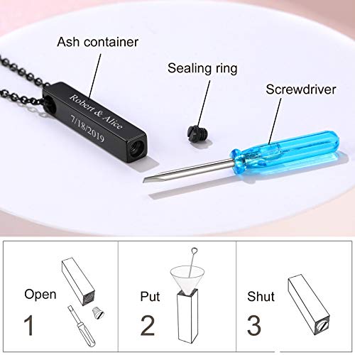 FindChic Personalized Urn Necklaces for Ashes Vertical Bar/Moon Cat/Sand Clock/Dog Claw Pendant Stainless Steel/18K Gold Plated/Black Waterproof Keepsake Cremation Jewelry with Funnel, with Gift Box 1. vertical bar (black) not customized