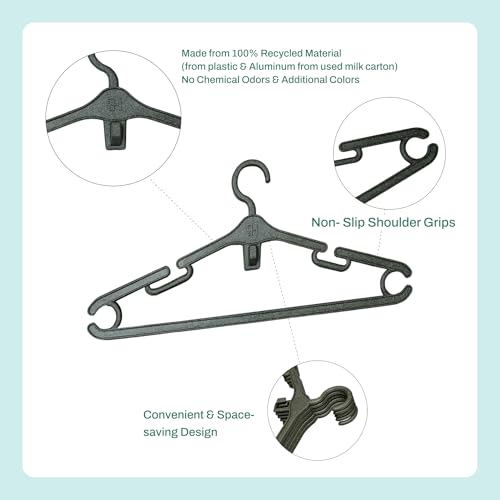 Eco-Friendly Cloth Hangers- Pack of 10- Made from 100% Recycled Milk Cartons- Sustainable Adult Hanger, Non Slip Notches - Ideal for Dresses Coats,Shirts, Skirts & More