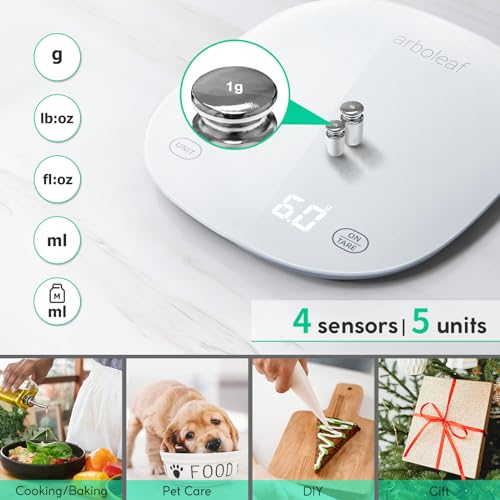 arboleaf Rechargeable Smart Kitchen Scale, Digital Food Scale with APP White