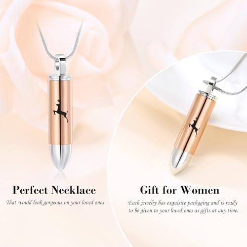 Deer Bullet Cremation Urn Necklace for Ashes Stainless Steel Memorial Cremation Jewelry for Loved One's Ashes Pendant Rose gold