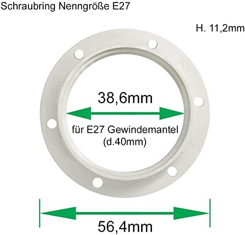 Socket E27 Thermoplastic White with Threaded Sheath and Attachment Cap M10 x 1 + 2x Screw Ring Lamp Socket Pluggable Set