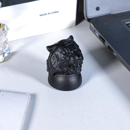SUNYIK Natural Black Obsidian Roaring Tiger Head Statue
