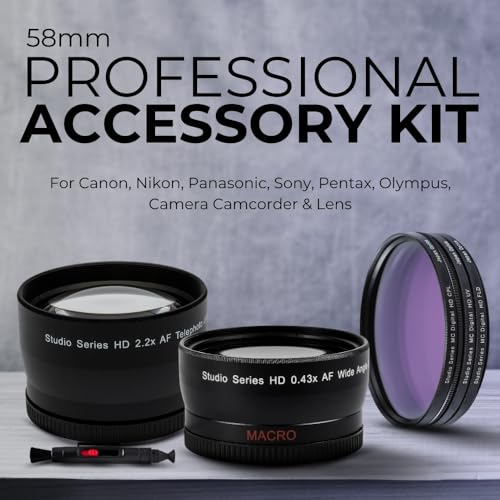 58mm Professional Accessory Kit for Canon Nikon Panasonic Sony Pentax Olympus Camera Camcorder & Lens
