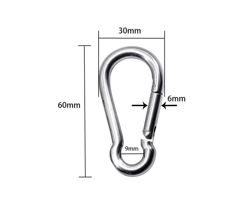 [Australia - AusPower] - 6Pcs Spring Snap Stainless Steel Hook Carabiner 2.36 Inch for Outdoor Sport Backpack 