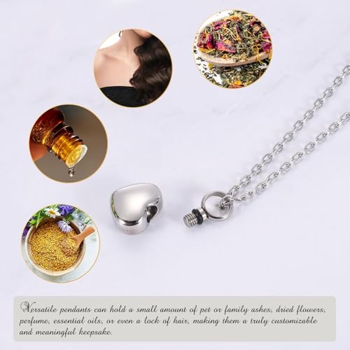 sourcing map Heart Cremation Necklace for Ashes, Urn Ash Memorial Cremation Necklaces Waterproof Keepsake Pendant with Funnel Kit for Ashes of Loved Ones, Pet (Silver Tone)