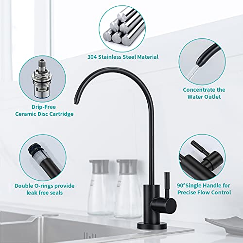 MIAOHUI Reverse Osmosis Faucet, Drinking Water Tap Fits Non-Air Gap Filtration Systems, Modern RO Kitchen Filtered Water Faucet, Lead-Free, Stainless Steel (Black) Matte Black