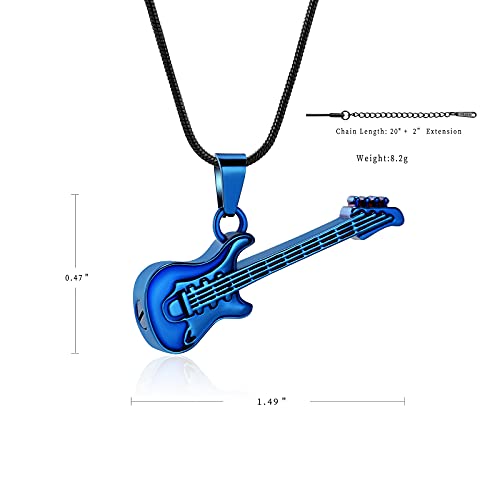 memorial jewelry Musical Instrument Cremation Necklace for Women&Men Guitar Urn Necklace for Ashes Blue