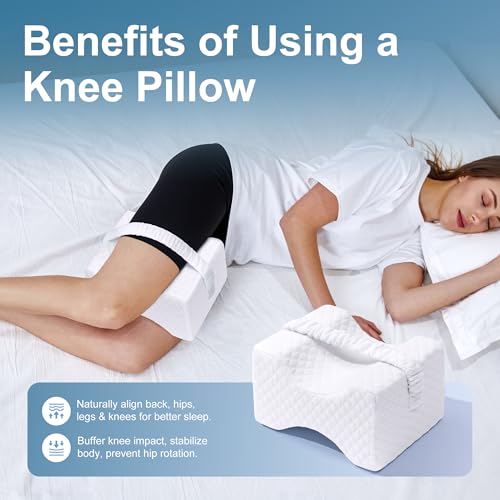 UJPFEO Knee Pillow for Side Sleepers,Memory Foam Leg Support Pillow for Sleeping Comfort,Knee Cushion for Hip,Knee,Back and Sciatica Relief,Helps Align Spine,White,with Strap White