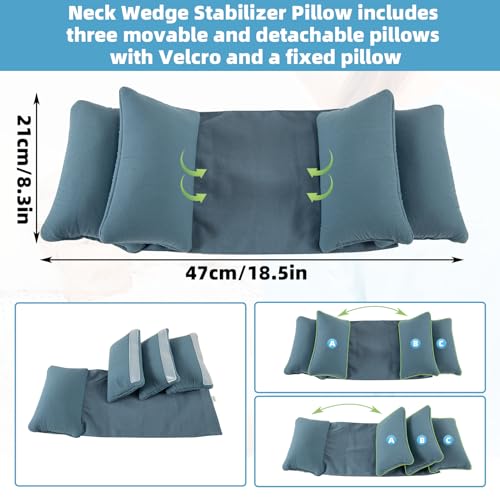 Neck Wedge Stabilizer Pillow for Sleeping to Keep Head Straight, Wedge Head Positioning Pillows for Elderly, Bedridden and Disabled, Face up Posture Sleep Upright Pillow (Blue)