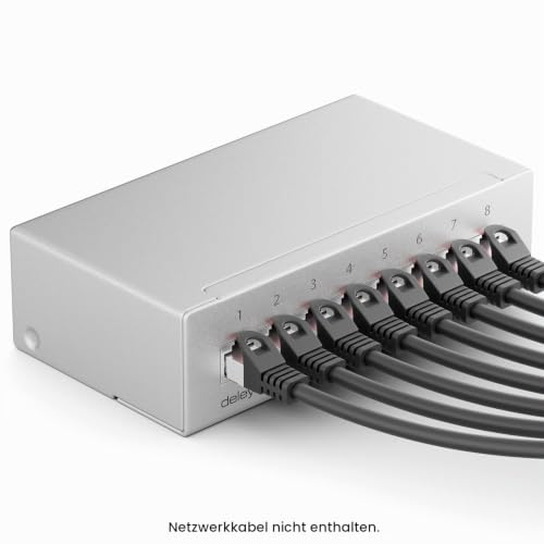 deleyCON CAT 6 Patch Panel Distribution Panel 8 Port 1 HE RJ45 - Light Grey | Desktop & wall mounting, shielded, 8x RJ45 socket, LAN network installation cable, TIA568A TIA568B, RAL 7035 Grey (RAL 7035 light grey)