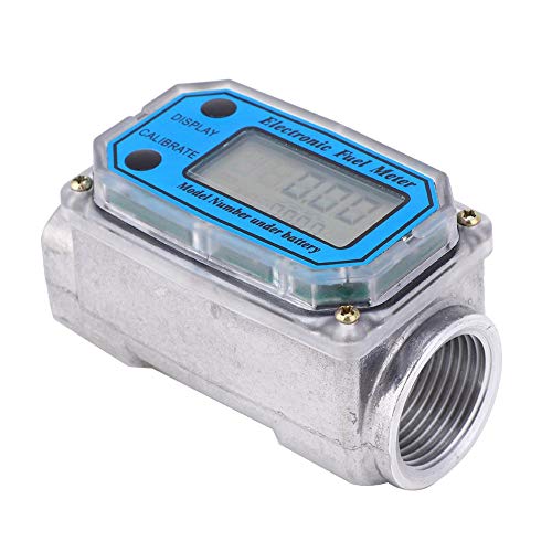 Turbine Meter Mini Digital Turbine Flow Meter Diesel Fuel Flow Meter 15-120L 1 Inch NPT (Blue)