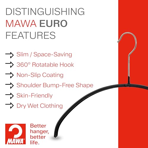 Mawa Euro Series Light Thin Non-Slip Space Saving Clothes Hanger Style 40/P, Set of 10, Red Pack of 10 10 Piece