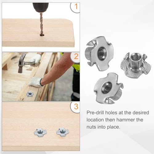 HARFINGTON 3/8-inch 304 stainless steel 4-prong T-nuts for wood, cabinetry, furniture, and climbing holds