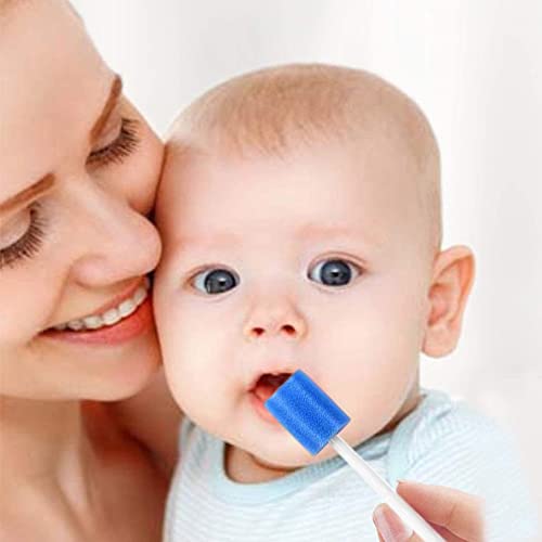 Pack of 100 Disposable Oral Care Sponge Portable Mouth Sponge Oral Care Sticks | Disposable for cleaning dental clinics 13.5 cm (blue) Blue