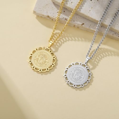 Amaxer Saint Christopher Medal Necklace for Women Saints Medal Saint Christopher Protect Us Religious Travel Protection Jewellery Necklace for Women Men Silver