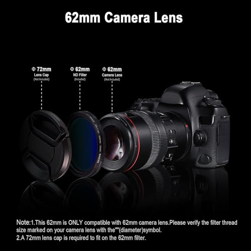 NEWKS 62mm MRC Variable ND Filter ND2-ND400, Neutral Density Adjustable ND Filter (0.3 to 2.7,1 to 9 Stops), No X Cross/Optical Glass/30 Layer Nano Coated/Ultra Slim/Water Repellent/Anti Scratch