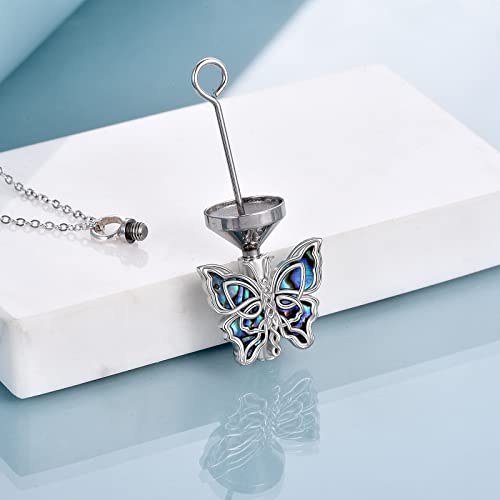 MONGAS Butterfly Urn Necklaces for Ashes of Loved Ones 925 Sterling Silver Cremation Celtic Butterfly Jewelry for Women Memorial Remembrance Gift for Loss Abalone Shell